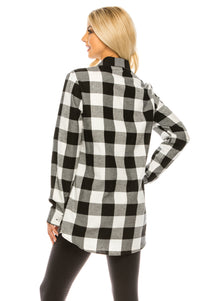 Haute Edition Women's Long Button Down Flannel Tunic Shirt with Plus