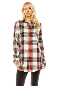 Haute Edition Women's Long Button Down Flannel Tunic Shirt with Plus