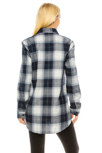 Haute Edition Women's Long Button Down Flannel Tunic Shirt with Plus