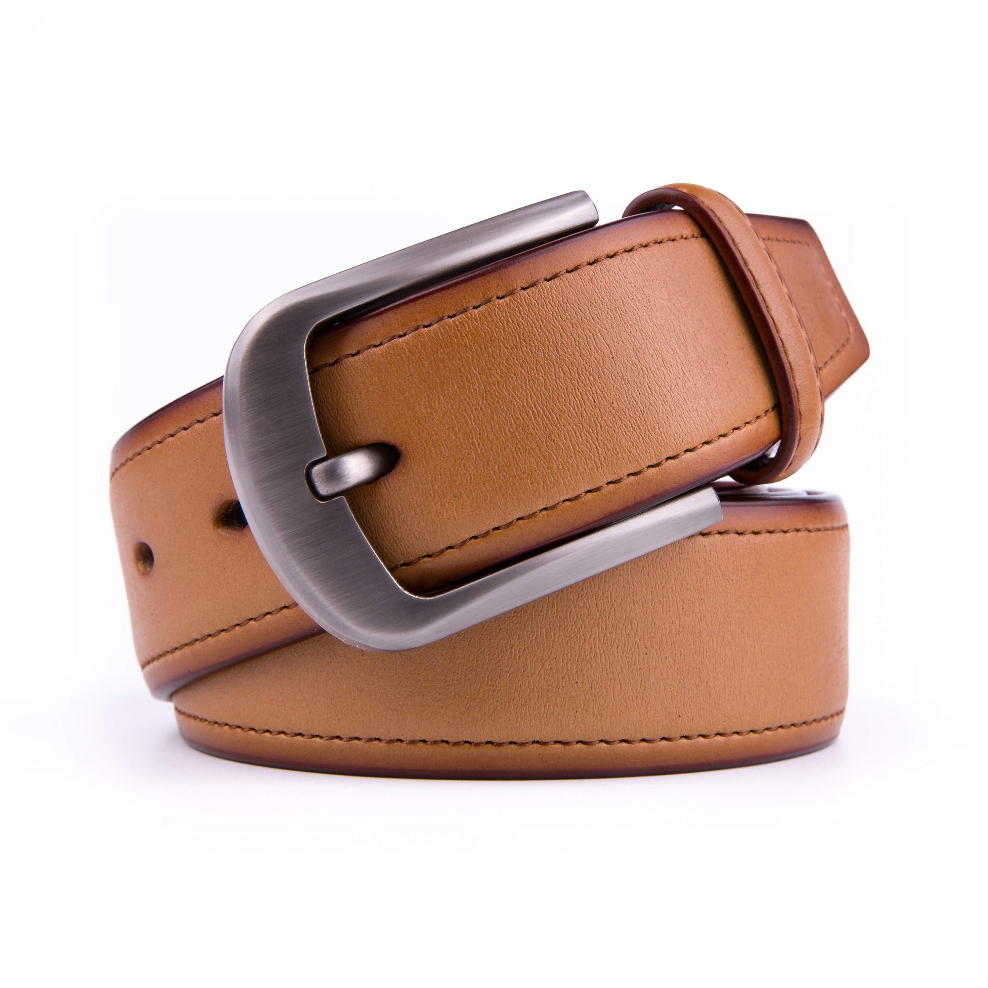 Braveman Men's Classic Genuine Leather Belt with Brushed Silver Buckle DAILYHAUTE