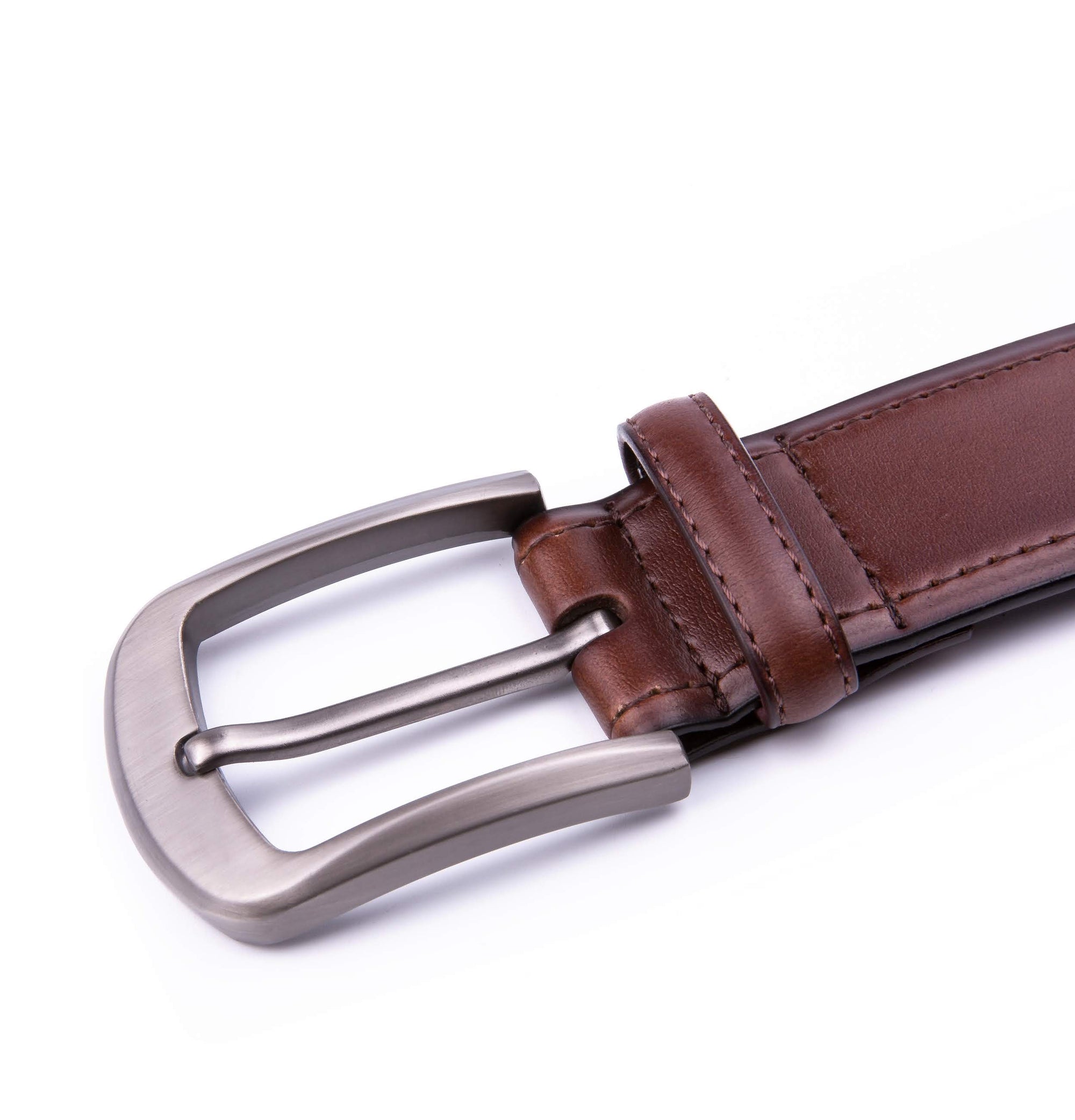 Braveman Men's Classic Genuine Leather Belt with Brushed Silver Buckle DAILYHAUTE