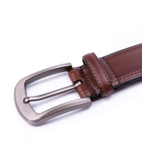 Braveman Men's Classic Genuine Leather Belt with Brushed Silver Buckle DAILYHAUTE