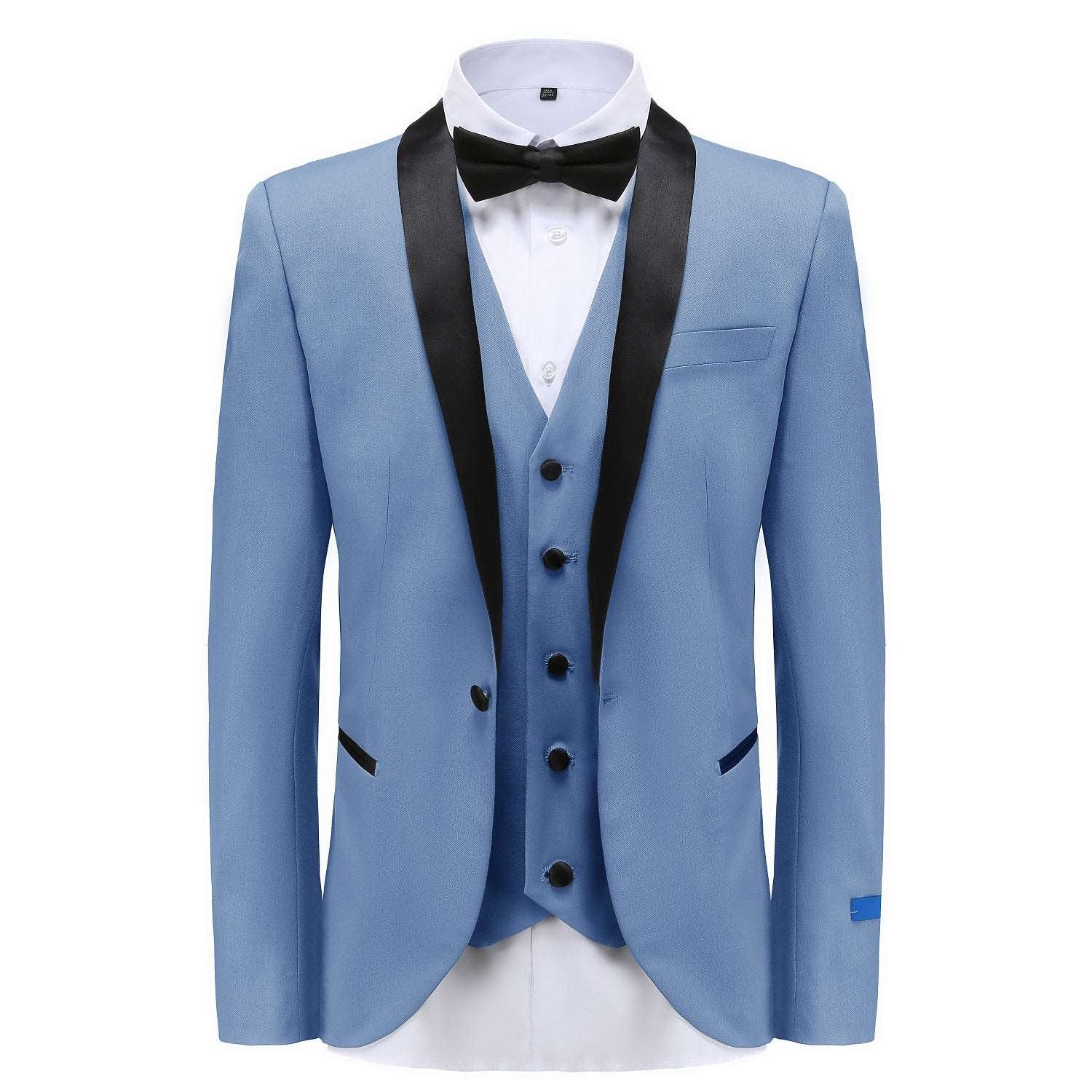 Mens Vested Shawl Lapel Tuxedo With Satin Trim in Sapphire Blue