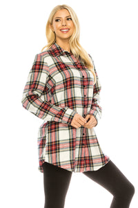 Haute Edition Women's Long Button Down Flannel Tunic Shirt with Plus