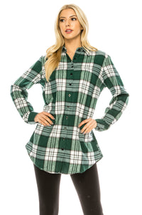 Haute Edition Women's Long Button Down Flannel Tunic Shirt with Plus