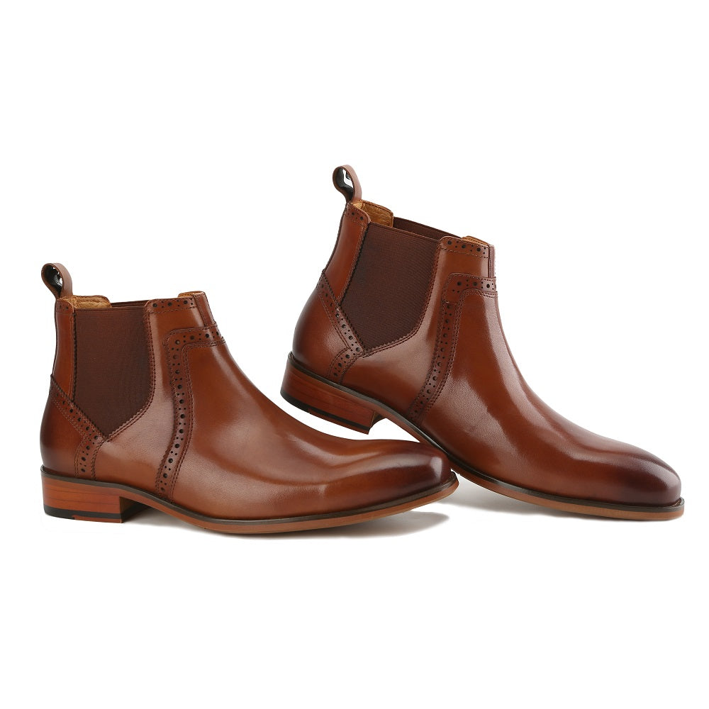 Gino Vitale Men's Handcrafted Genuine Leather Chelsea Brogue Dress Boot DAILYHAUTE