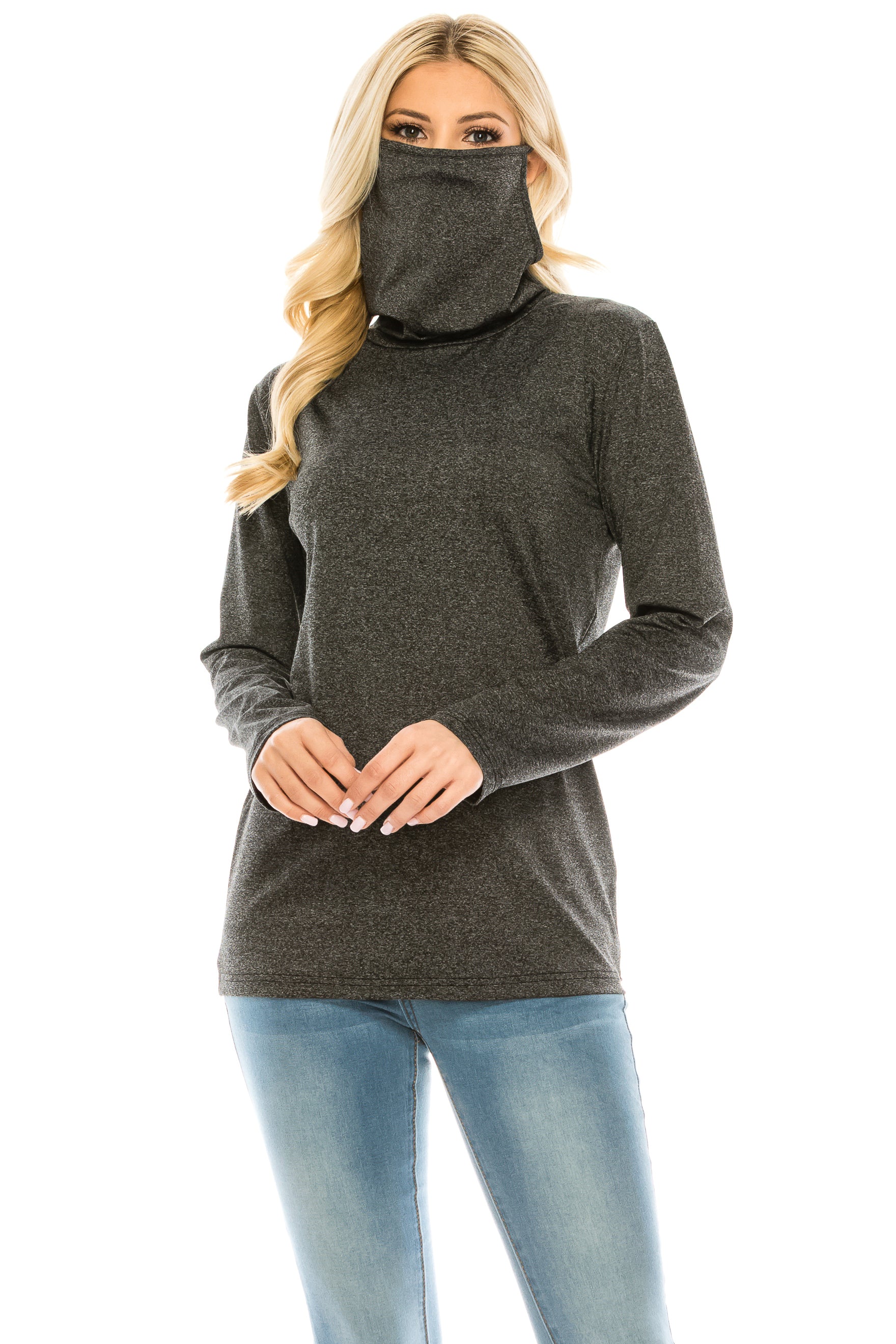 Haute Edition Cowl Neck Tee with Built-In Mask DAILYHAUTE