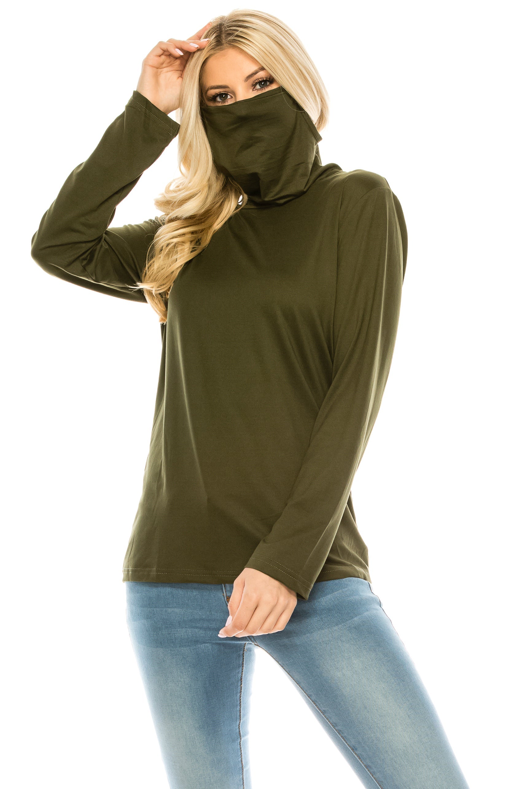 Haute Edition Cowl Neck Tee with Built-In Mask DAILYHAUTE