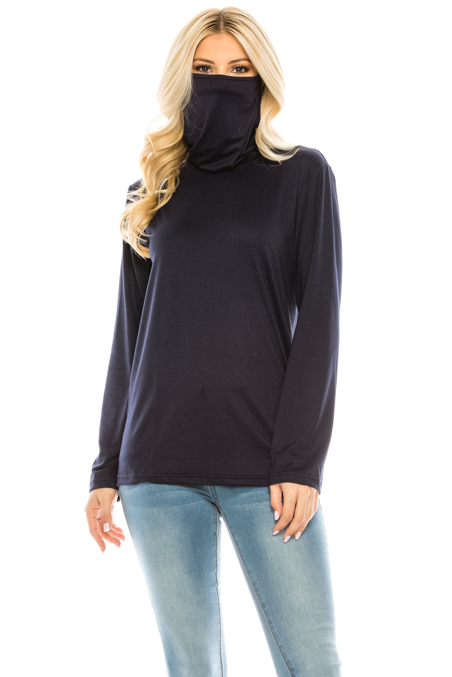 Haute Edition Cowl Neck Tee with Built-In Mask DAILYHAUTE