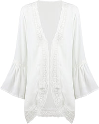 Haute Edition Flared Bell Sleeve Lace Trimmed Kimono DAILYHAUTE