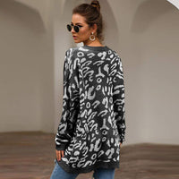 Haute Edition Leopard Print Tunic Length Crew Neck Pullover Thick Knit Sweater   DAILYHAUTE