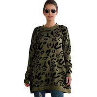 Haute Edition Leopard Print Tunic Length Crew Neck Pullover Thick Knit Sweater   DAILYHAUTE