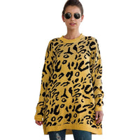 Haute Edition Leopard Print Tunic Length Crew Neck Pullover Thick Knit Sweater   DAILYHAUTE