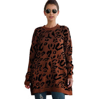 Haute Edition Leopard Print Tunic Length Crew Neck Pullover Thick Knit Sweater   DAILYHAUTE