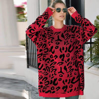 Haute Edition Leopard Print Tunic Length Crew Neck Pullover Thick Knit Sweater   DAILYHAUTE