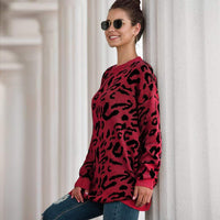 Haute Edition Leopard Print Tunic Length Crew Neck Pullover Thick Knit Sweater   DAILYHAUTE