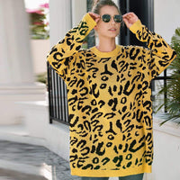 Haute Edition Leopard Print Tunic Length Crew Neck Pullover Thick Knit Sweater   DAILYHAUTE