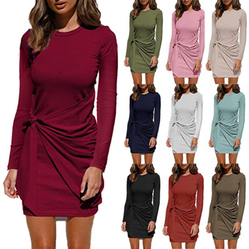 Haute Edition Long Sleeve Tie Waist Bodycon Cocktail Dress DAILYHAUTE