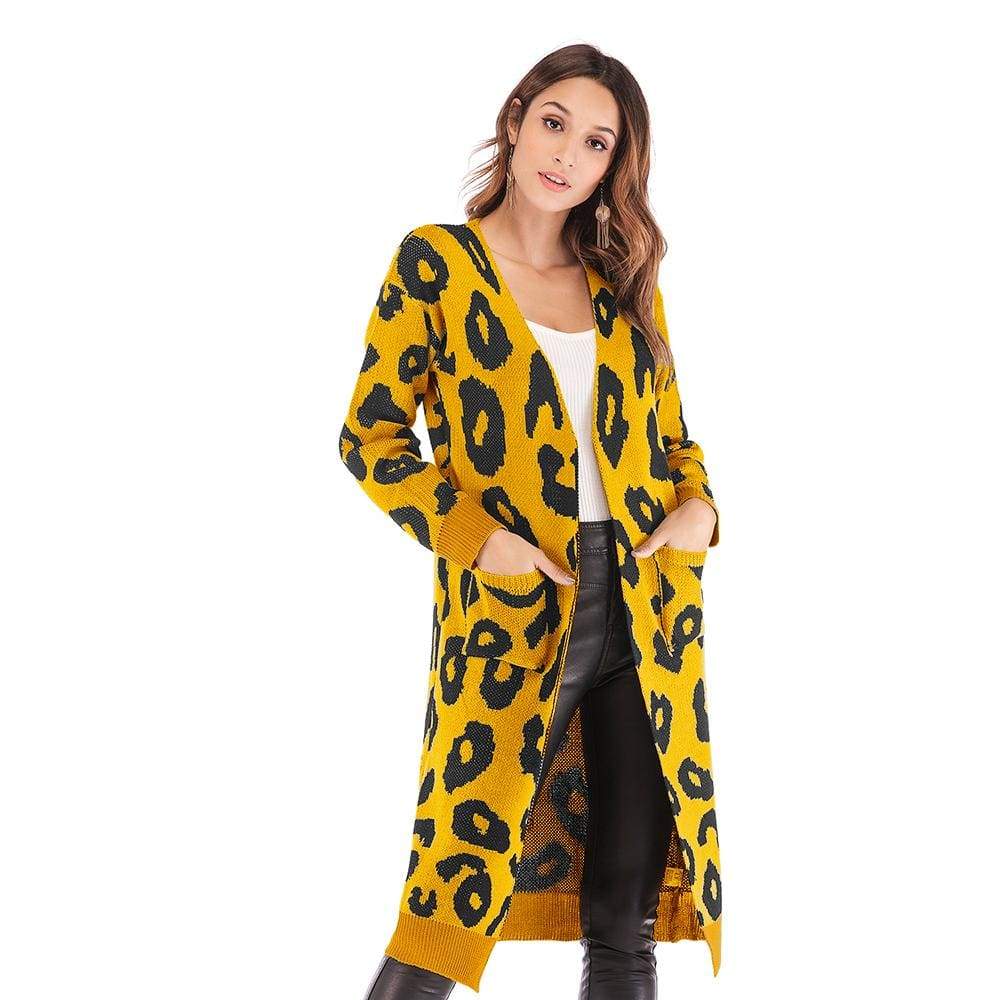 Haute Edition Open Front Long Length Sweater Knit Leopard Print Cardigan DAILYHAUTE