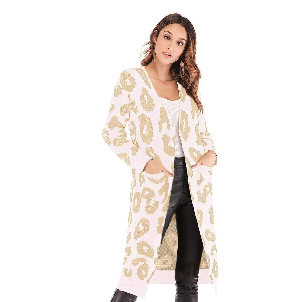 Haute Edition Open Front Long Length Sweater Knit Leopard Print Cardigan DAILYHAUTE