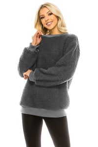 Haute Edition Pullover Crewneck Sherpa Fleece Sweatshirt DAILYHAUTE