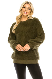 Haute Edition Pullover Crewneck Sherpa Fleece Sweatshirt DAILYHAUTE