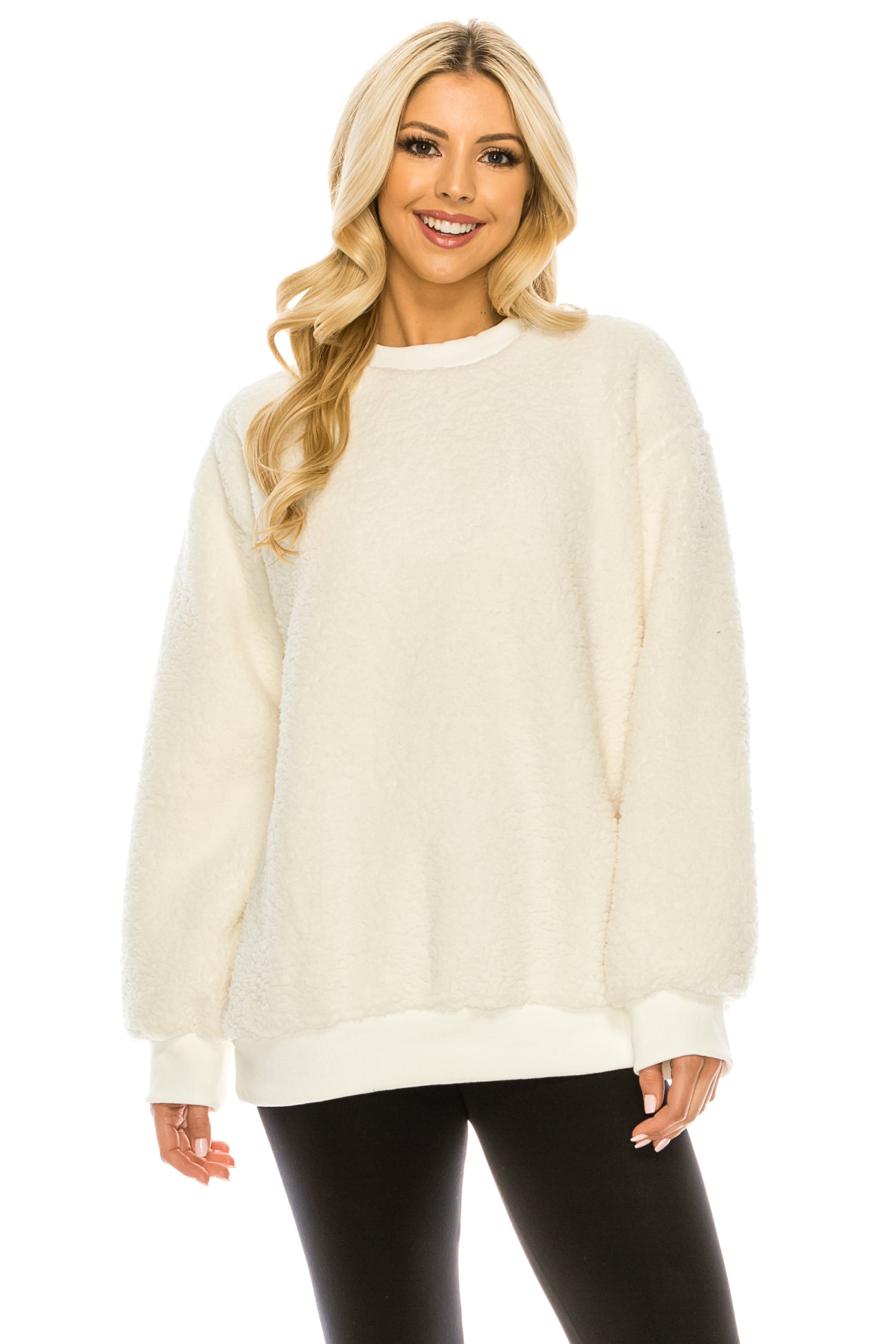 Haute Edition Pullover Crewneck Sherpa Fleece Sweatshirt DAILYHAUTE