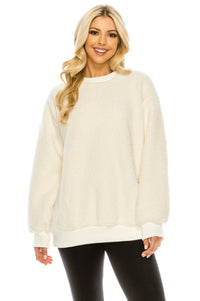 Haute Edition Pullover Crewneck Sherpa Fleece Sweatshirt DAILYHAUTE