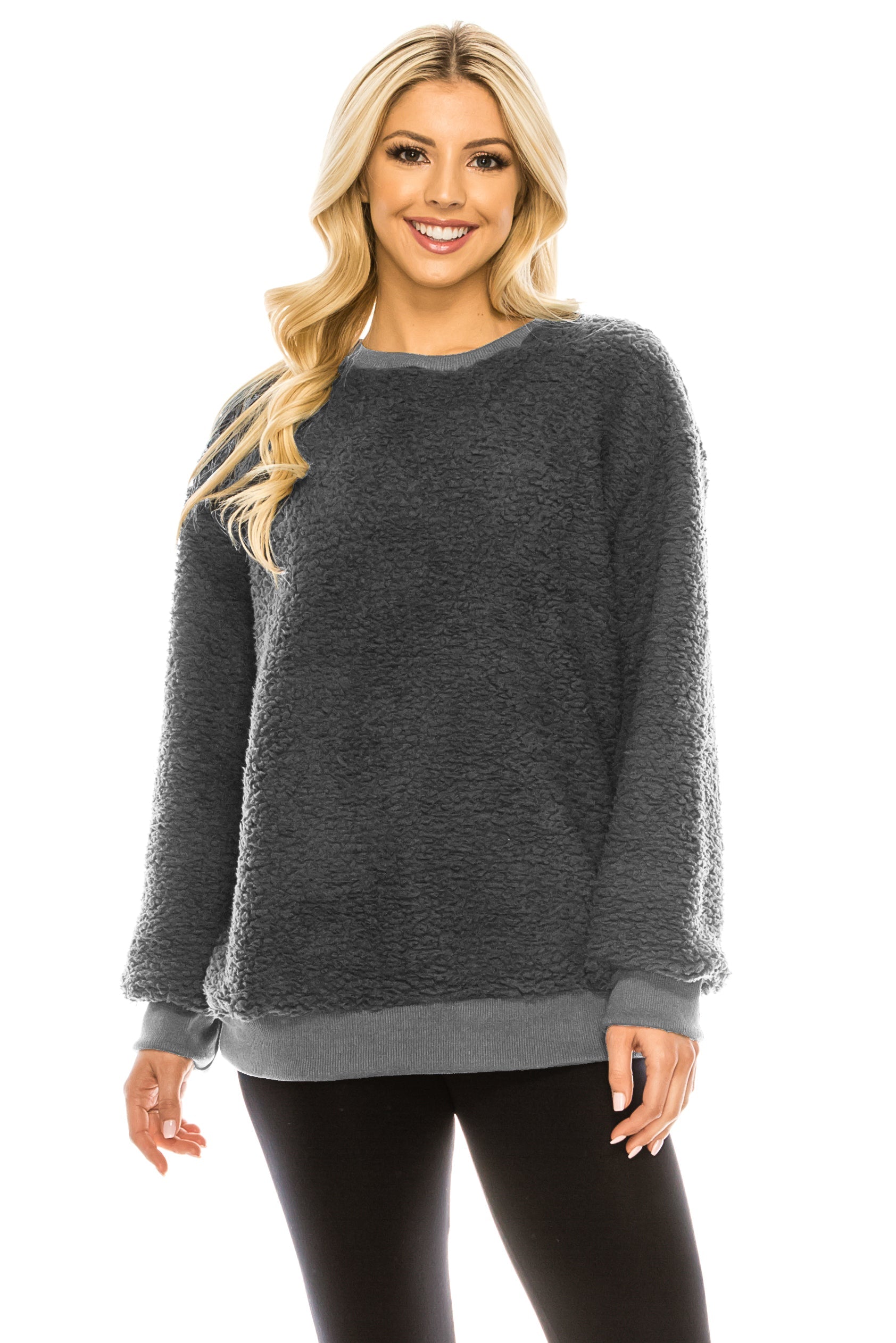 Haute Edition Pullover Crewneck Sherpa Fleece Sweatshirt DAILYHAUTE