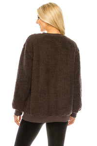 Haute Edition Pullover Crewneck Sherpa Fleece Sweatshirt DAILYHAUTE