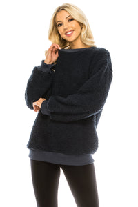 Haute Edition Pullover Crewneck Sherpa Fleece Sweatshirt DAILYHAUTE