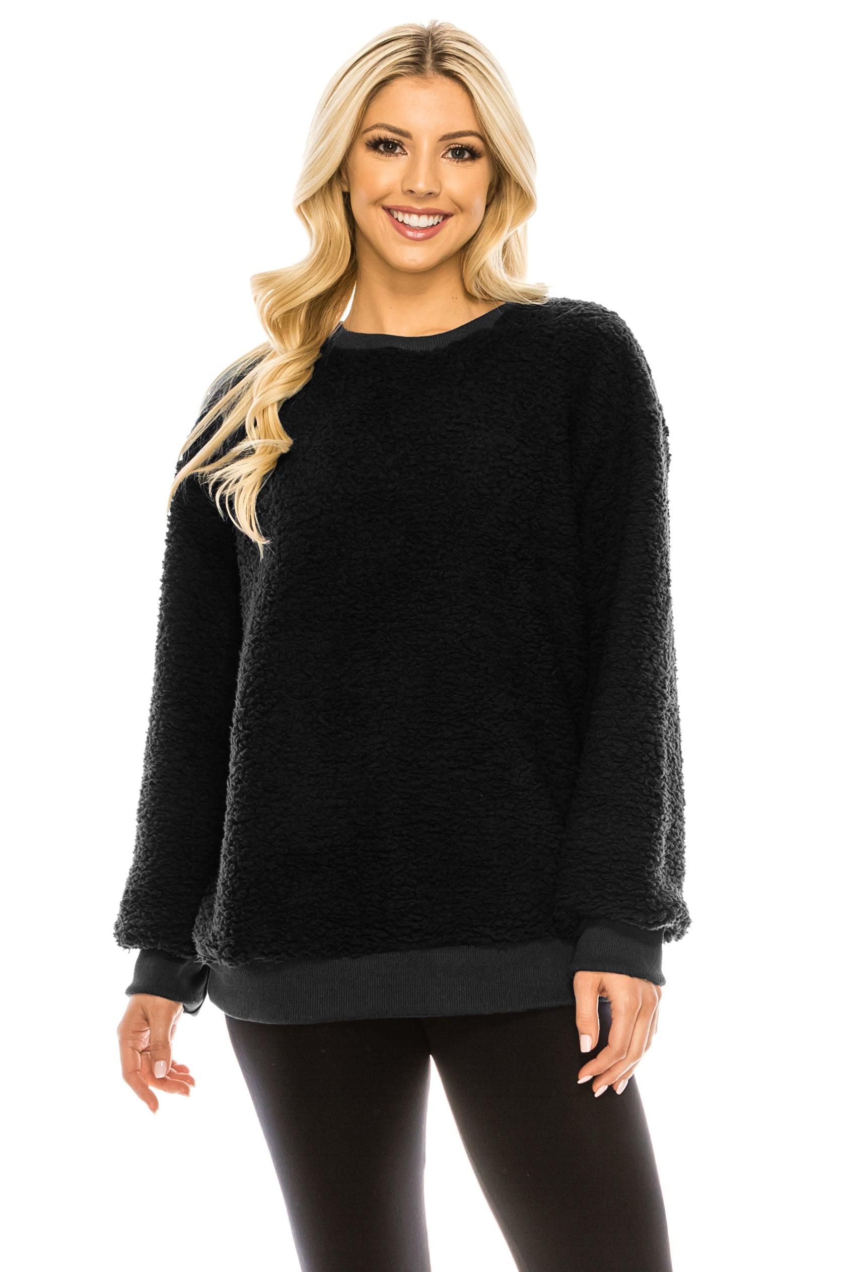 Haute Edition Pullover Crewneck Sherpa Fleece Sweatshirt DAILYHAUTE