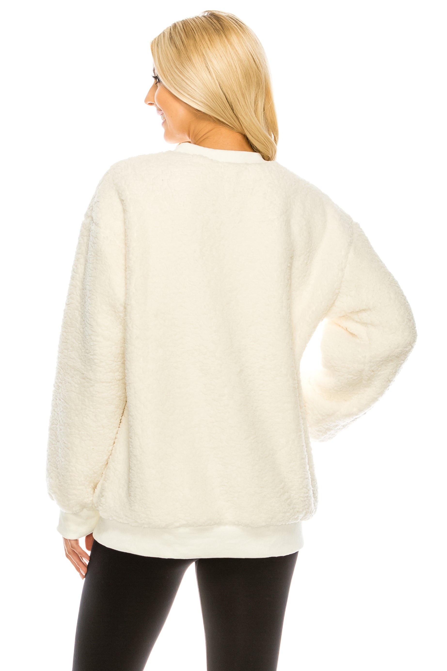 Haute Edition Pullover Crewneck Sherpa Fleece Sweatshirt DAILYHAUTE