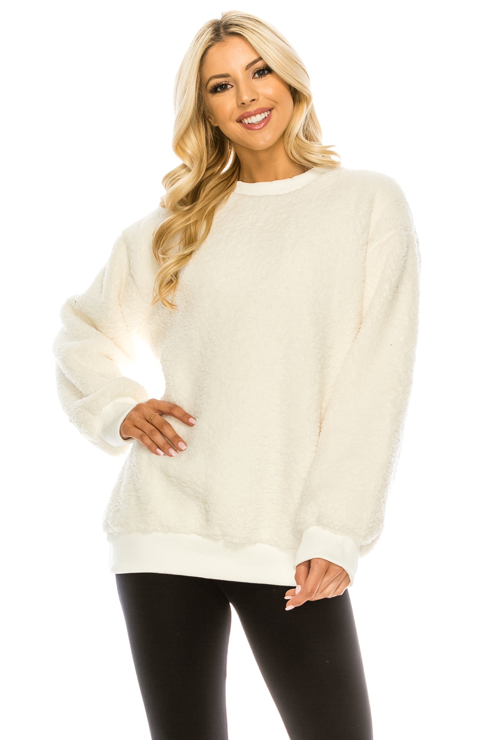 Haute Edition Pullover Crewneck Sherpa Fleece Sweatshirt DAILYHAUTE