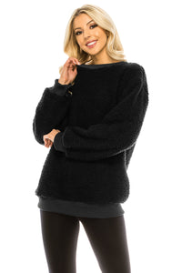 Haute Edition Pullover Crewneck Sherpa Fleece Sweatshirt DAILYHAUTE