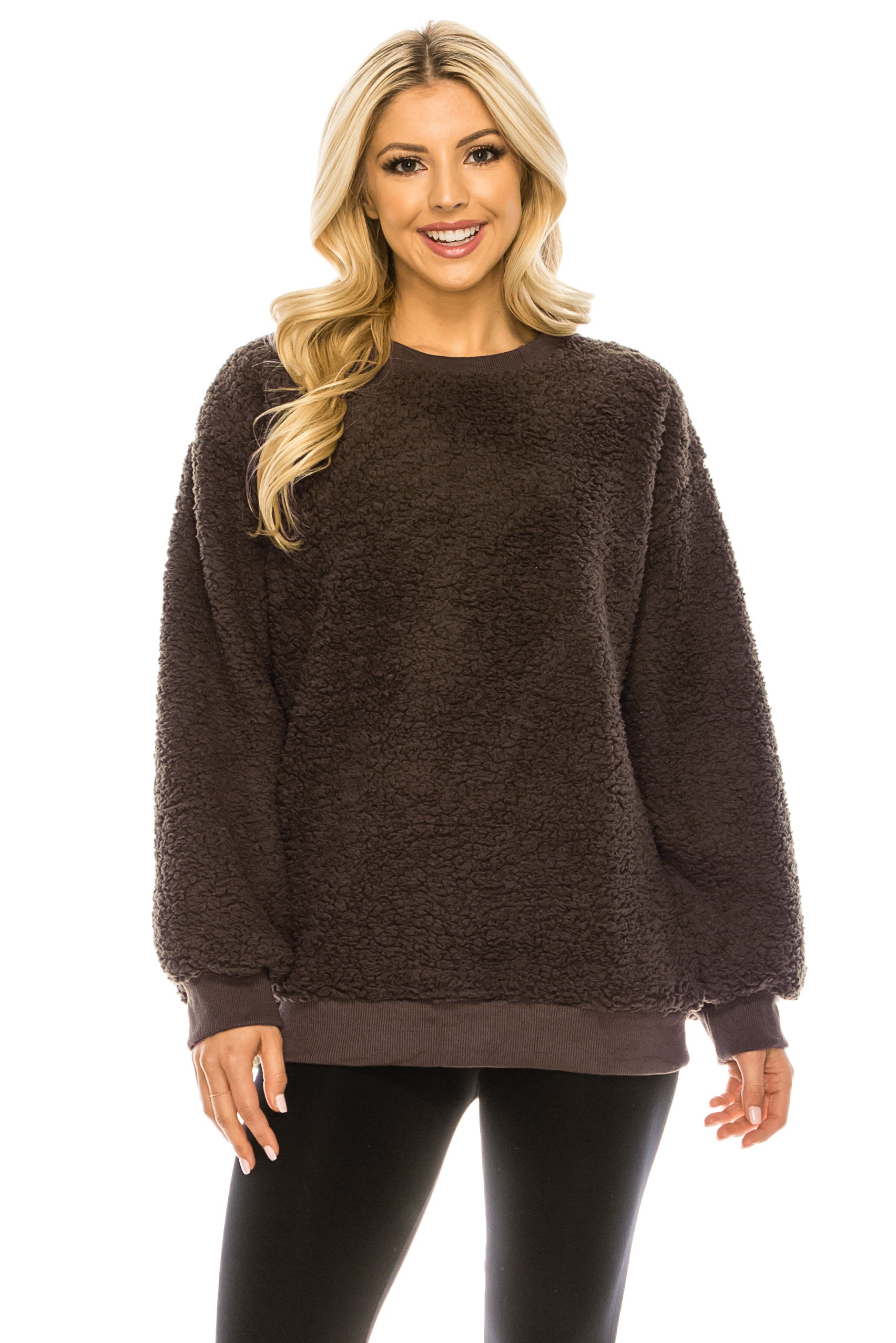 Haute Edition Pullover Crewneck Sherpa Fleece Sweatshirt DAILYHAUTE