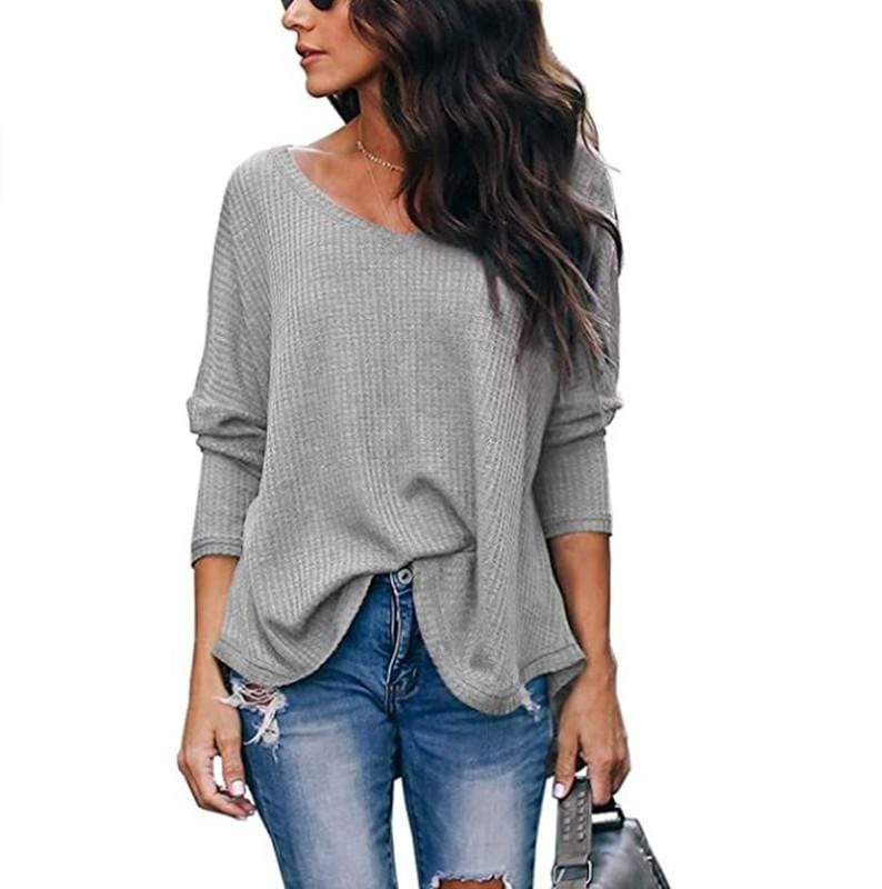 Haute Edition Slouchy Waffle Knit V-Neck Long Sleeve Tee Daily Haute