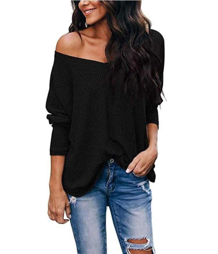 Haute Edition Slouchy Waffle Knit V-Neck Long Sleeve Tee Daily Haute