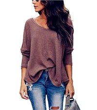 Haute Edition Slouchy Waffle Knit V-Neck Long Sleeve Tee Daily Haute