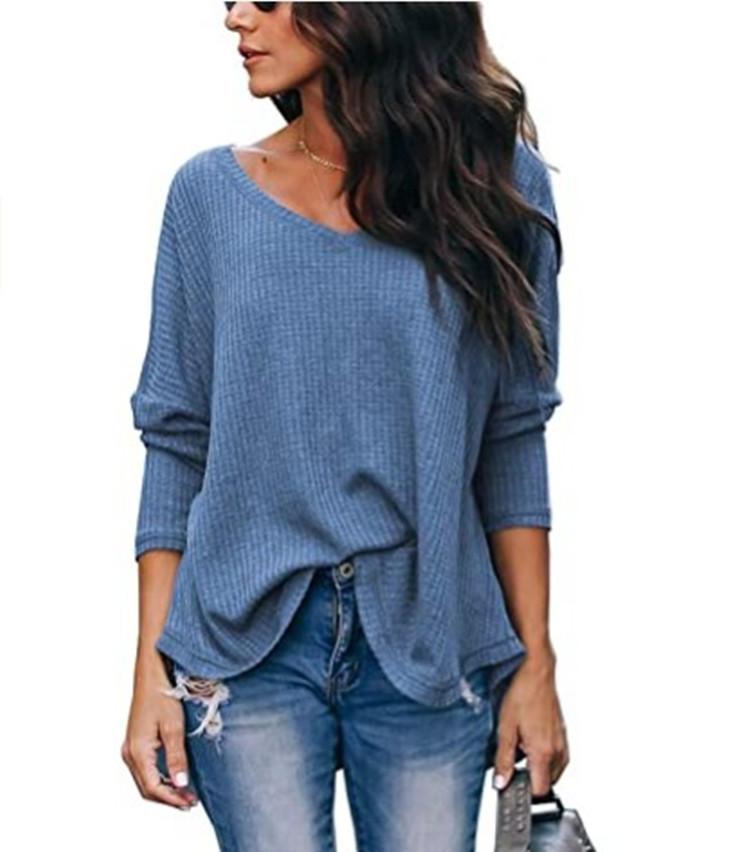 Haute Edition Slouchy Waffle Knit V-Neck Long Sleeve Tee Daily Haute