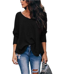 Haute Edition Slouchy Waffle Knit V-Neck Long Sleeve Tee Daily Haute