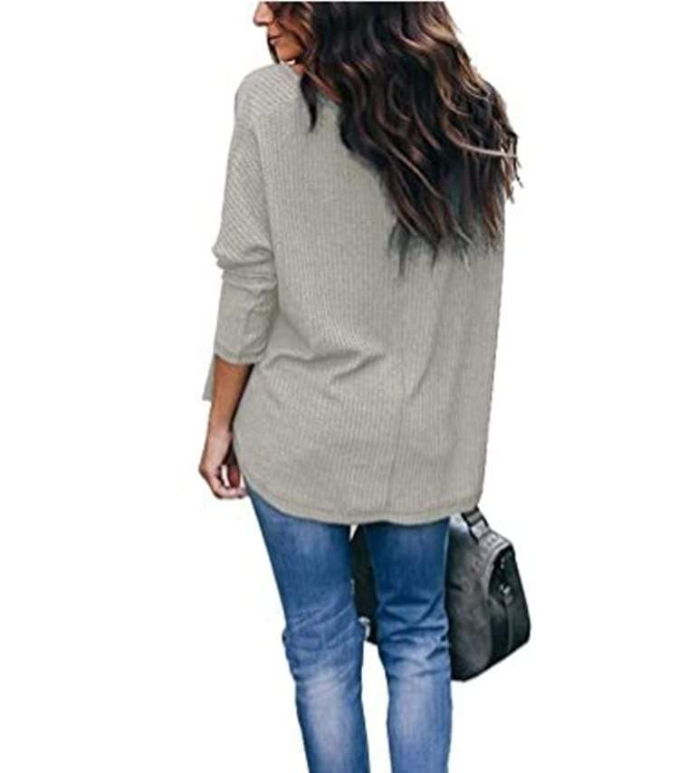 Haute Edition Slouchy Waffle Knit V-Neck Long Sleeve Tee Daily Haute