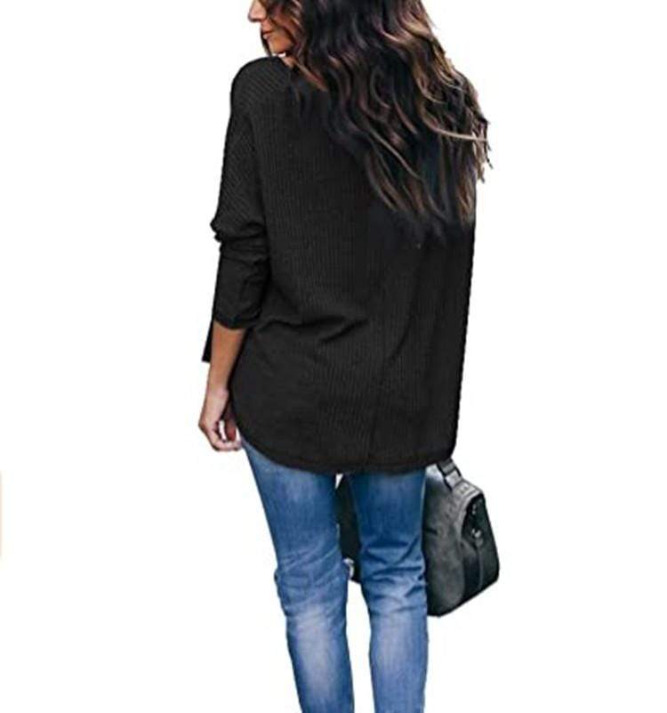 Haute Edition Slouchy Waffle Knit V-Neck Long Sleeve Tee Daily Haute