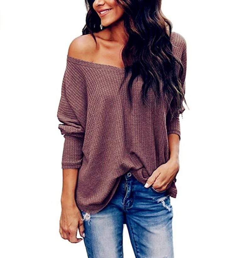 Haute Edition Slouchy Waffle Knit V-Neck Long Sleeve Tee Daily Haute