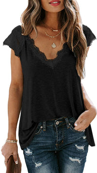 Haute Edition V-Neck Lace Flowy Tee DAILYHAUTE