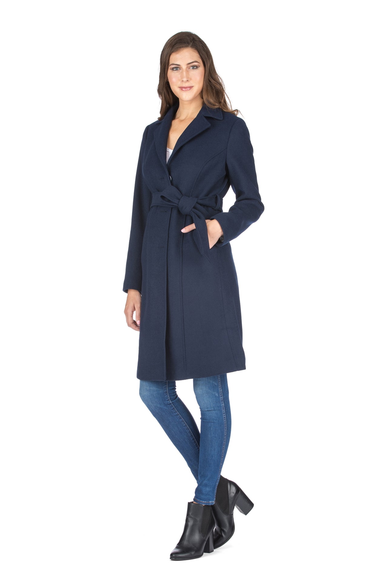 Haute Edition Women's 3/4 Length Belted Robe Pea Coat DAILYHAUTE