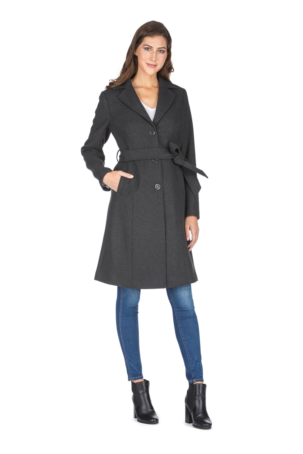 Haute Edition Women's 3/4 Length Belted Robe Pea Coat DAILYHAUTE