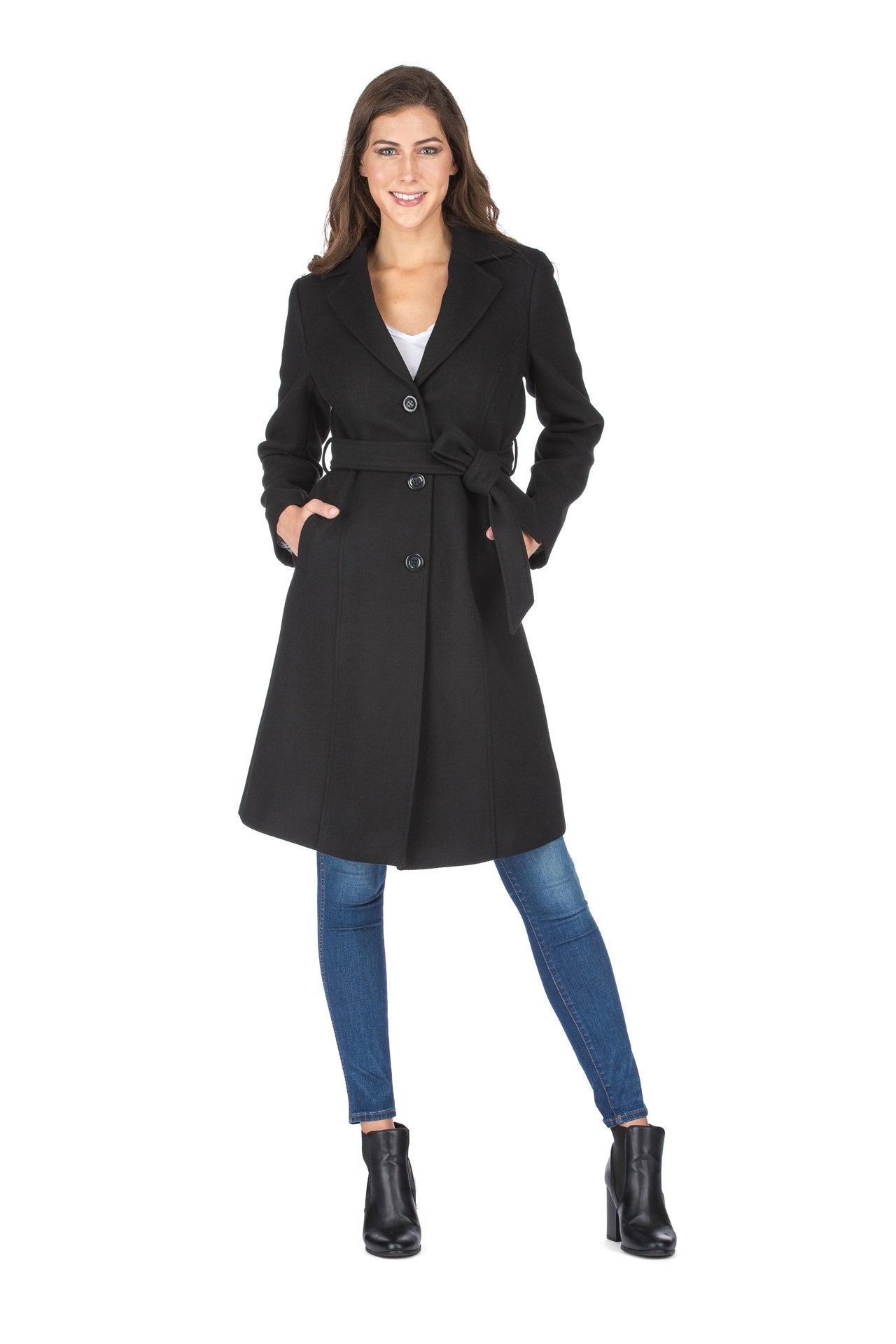 Haute Edition Women's 3/4 Length Belted Robe Pea Coat DAILYHAUTE