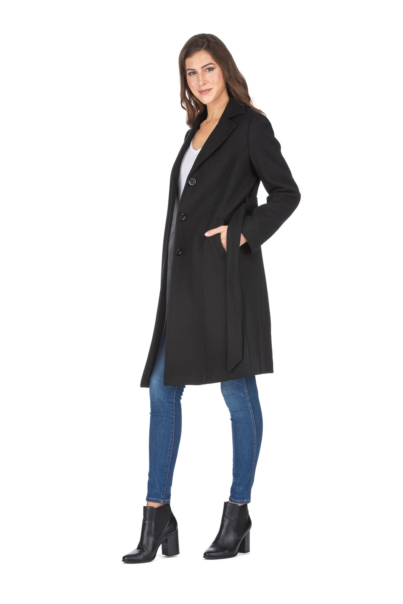 Haute Edition Women's 3/4 Length Belted Robe Pea Coat DAILYHAUTE