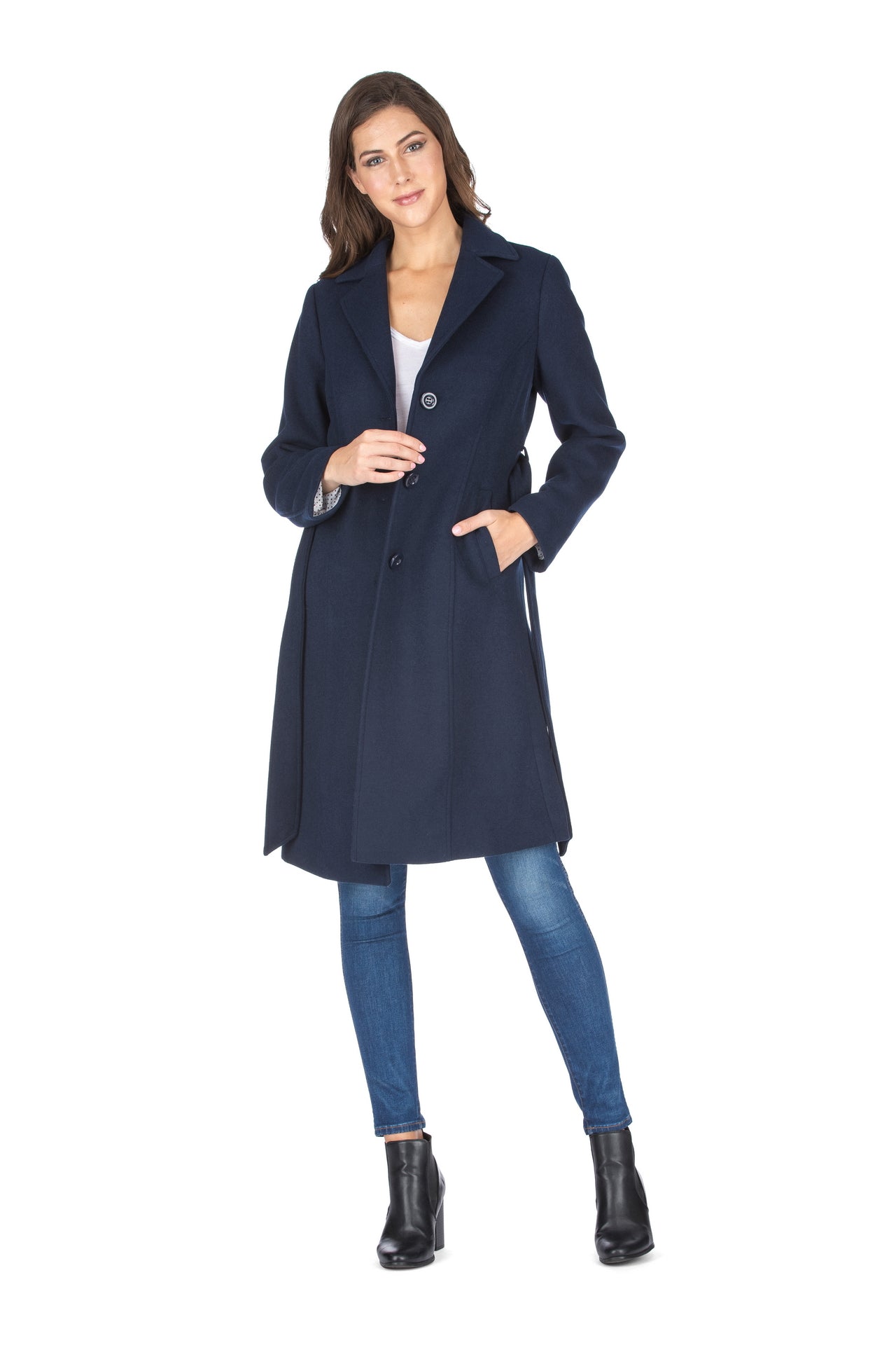 Haute Edition Women's 3/4 Length Belted Robe Pea Coat DAILYHAUTE